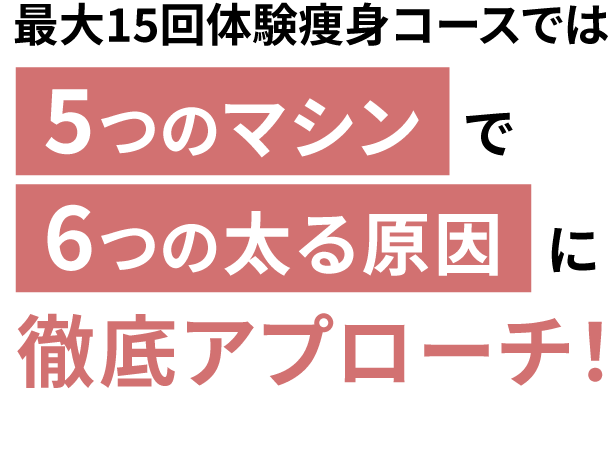 最大15回体験痩身コースでは4つのマシン6つの太る原因徹底アプローチ!
